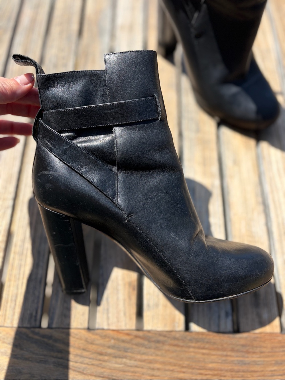 Emerson Fry Black Leather Block-Heel Ankle Booties